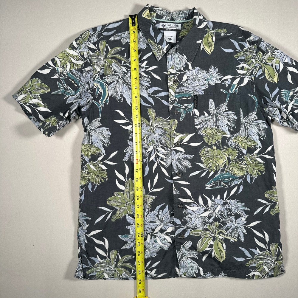 Vintage Columbia Button Down‎ Shirt Mens M Tropical Floral Hawaiian Dark Gray - Picture 11 of 11